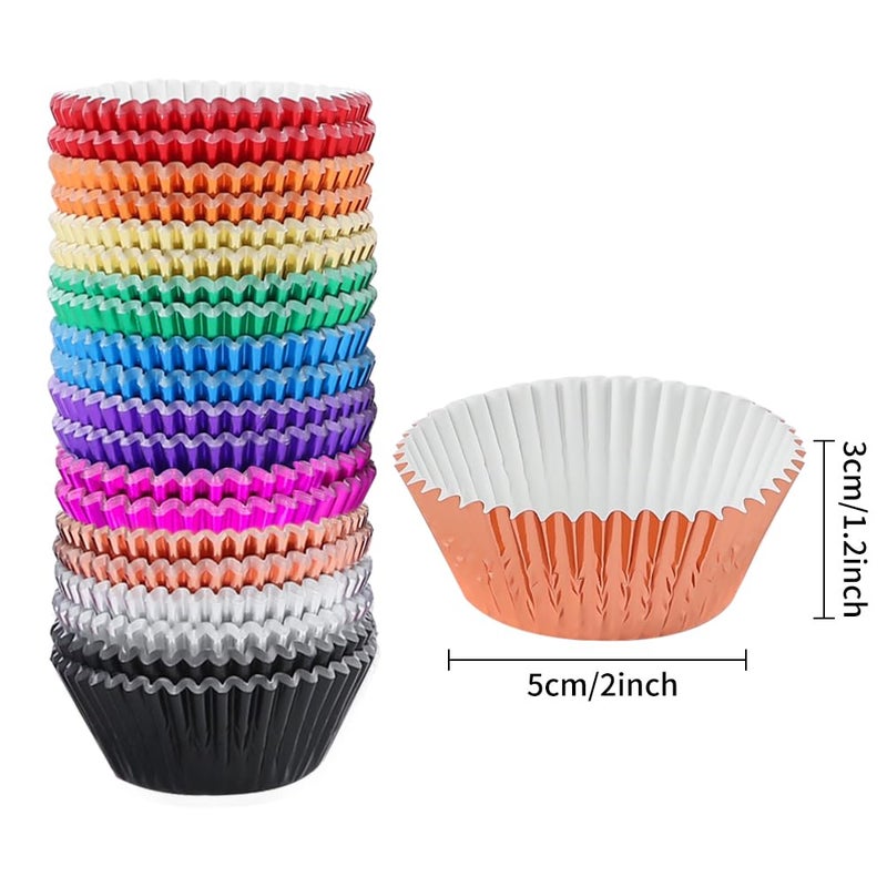 BAKHUK 500pcs Cupcake Liners for Baking, Foil Cupcake Liner, Standard Size 2 Inches 10 Colors Cupcake Liners - Image 2
